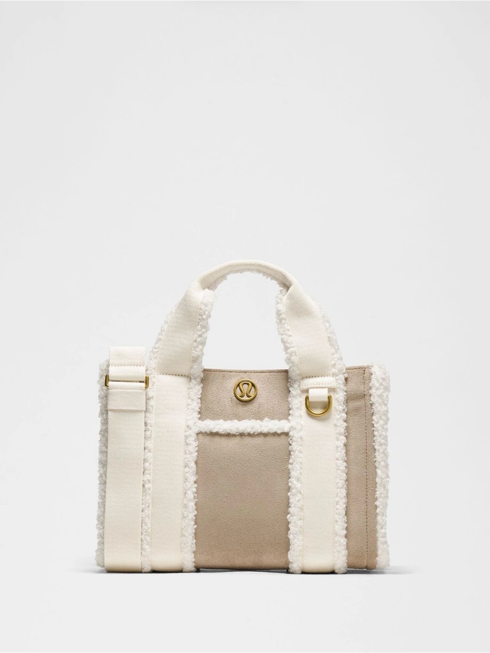 Neutral Beige & Cream Shearling Trim Tote